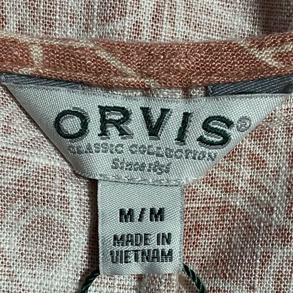 Orvis Tropical Print Tank Dress M Muted Red Linen Blend Sleeveless V-Neck Resort - Picture 5 of 8